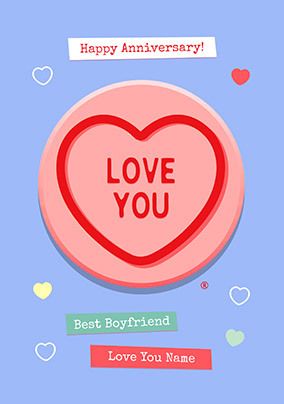 Photo of Swizzels Love Hearts Best Boyfriend Anniversary Card