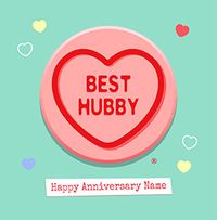 Tap to view Swizzels Love Hearts Best Hubby Square Anniversary Card