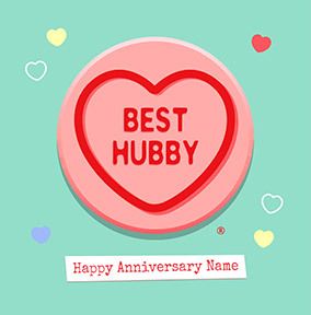 Photo of Swizzels Love Hearts Best Hubby Square Anniversary Card