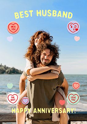 Photo of Swizzels Love Hearts Best Husband Anniversary Photo Card