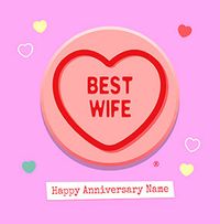 Tap to view Swizzels Love Hearts Best Wife Square Anniversary Card