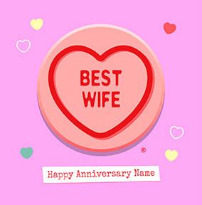 Photo of Swizzels Love Hearts Best Wife Square Anniversary Card