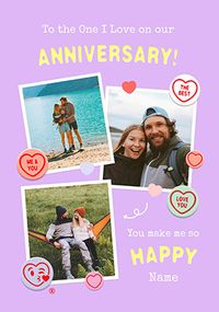 Tap to view Swizzels Love Hearts One I Love 3 Photo Anniversary Card