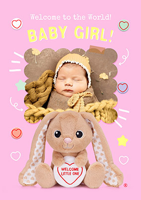 Swizzels Love Hearts Baby Girl Bunny New Baby Photo Card