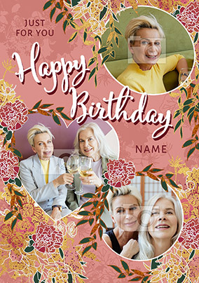 Just For You Floral Photo Birthday Card
