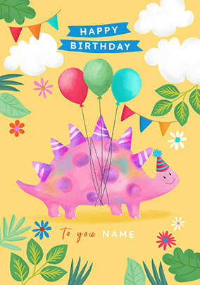 Dinosaur Balloon Personalised Birthday Card