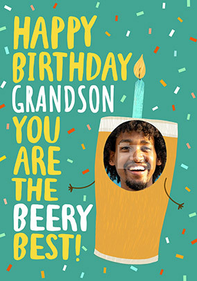 Beery Best Grandson Photo Birthday Card