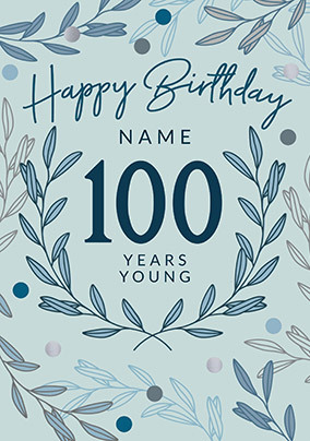 Blue Leaf Theme 100th Birthday Card