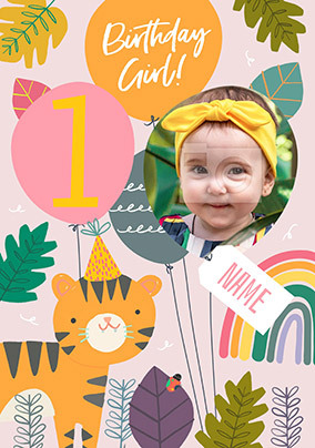 Tiger Girl 1ST Birthday Card