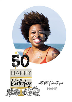 50 Birthday Cake Photo Card