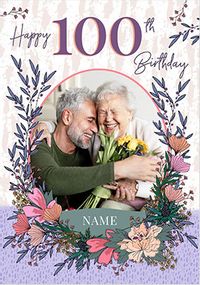 Floral 100th Photo Birthday Card