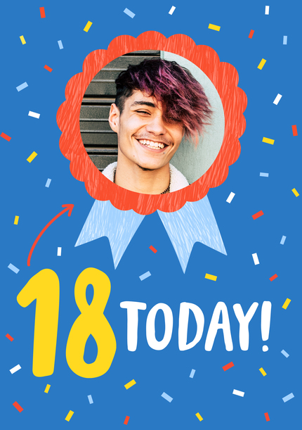 18 Today Blue Rosette Photo Birthday Card