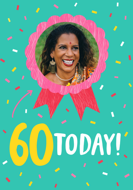 60 Today Blue Rosette Photo Birthday Card