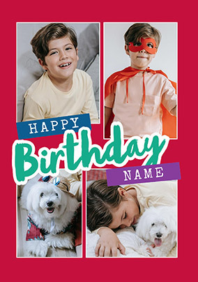 Red 4 Photo Birthday Card