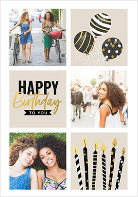 Balloons and Candles 3 Photo Birthday Card