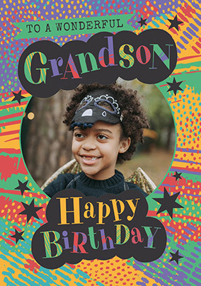 Wonderful Grandson Pattern Photo Birthday Card
