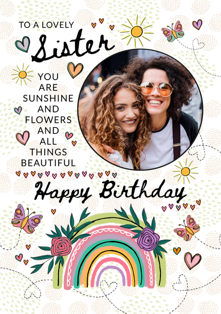 Lovely Sister Rainbow Photo Birthday Card