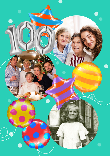 Foil Balloons 100th Photo  Birthday card