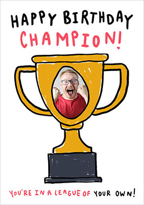 Champion Trophy Photo Upload Birthday Card