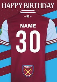 Tap to view West Ham Football T-shirt Age 30 Birthday Card