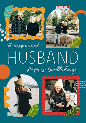 Special Husband 4 Photo Birthday Card