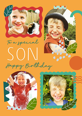Special Son 4 Photo Happy Birthday Card