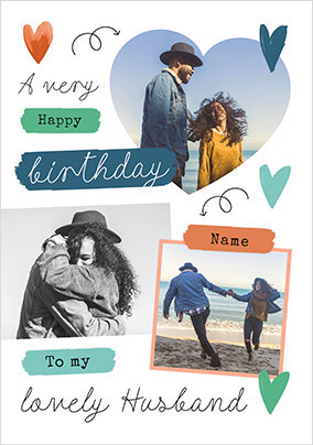 Lovely Husband 3 Photo Birthday Card