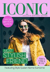 Tap to view Stylish Friend Iconic Magazine Photo Birthday Card