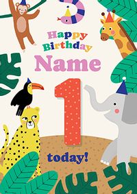 Tap to view 1st Birthday Jungle Animals Card Pink