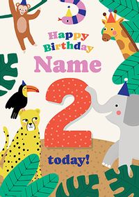 Tap to view 2nd Birthday Jungle Animals Card Pink
