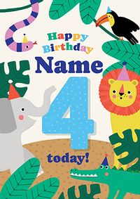 Tap to view 4th Birthday Jungle Animals Card Blue