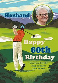 Tap to view Golf Player 60th Husband Birthday Photo Card