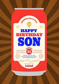 Tap to view Beer can Son 21st Birthday Card