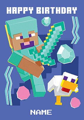 Minecraft Diamond Armour Birthday Card