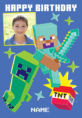 Minecraft Diamond Armour Birthday Photo Card