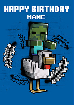Minecraft Chicken Jockey Birthday Card