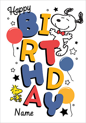 Snoopy & Woodstock Birthday Balloons Card