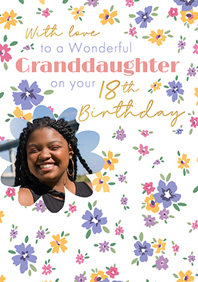 Ditsy Floral Granddaughter 18th Birthday Photo Card