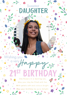 Ditsy Floral Daughter 21st Birthday Photo Card