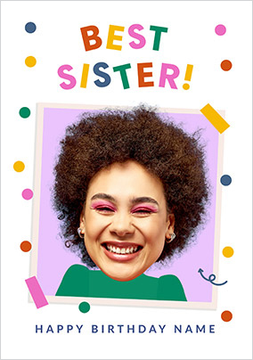 Funky Faces Best Sister Birthday Photo Card