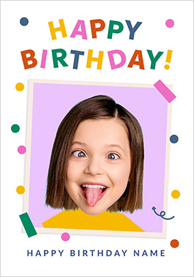 Funky Faces Yellow Shirt Birthday Photo Card