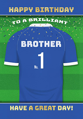 Brother Blue Personalised Football Shirt Birthday Card