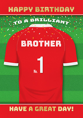 Brother Red Personalised Football Shirt Birthday Card
