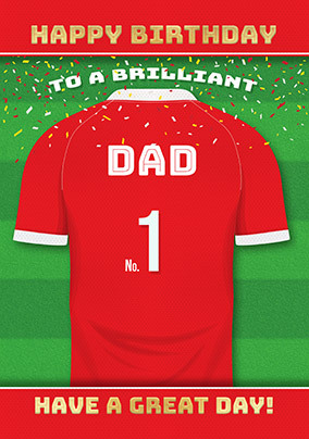 Dad Red Personalised Football Shirt Birthday Card