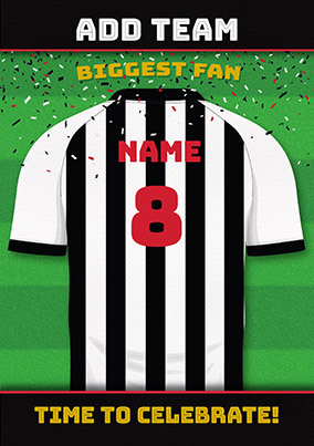 Black and White Stripe Personalised Football Shirt Birthday Card