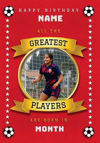 Tap to view Greatest Football Player Photo Upload Red Birthday Card
