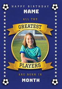 Tap to view Greatest Football Player Photo Upload Blue Birthday Card