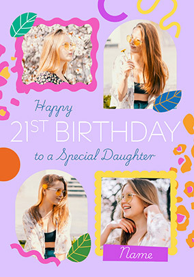 Animal Print Daughter 21st Birthday 4 Photo Card