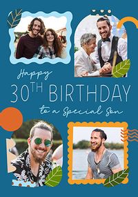 Tap to view Son 30th 4 Geometric Photo Birthday Card