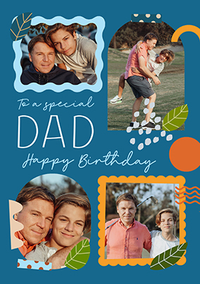 Special Dad 4 Photo Blue Birthday Card